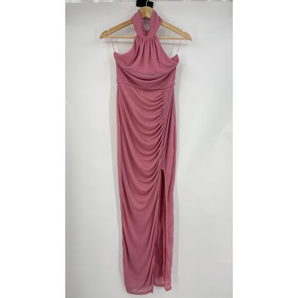superdown | Bea Halter Maxi Dress in Pink Glitter Knit Ruched Halter S - Picture 3 of 14